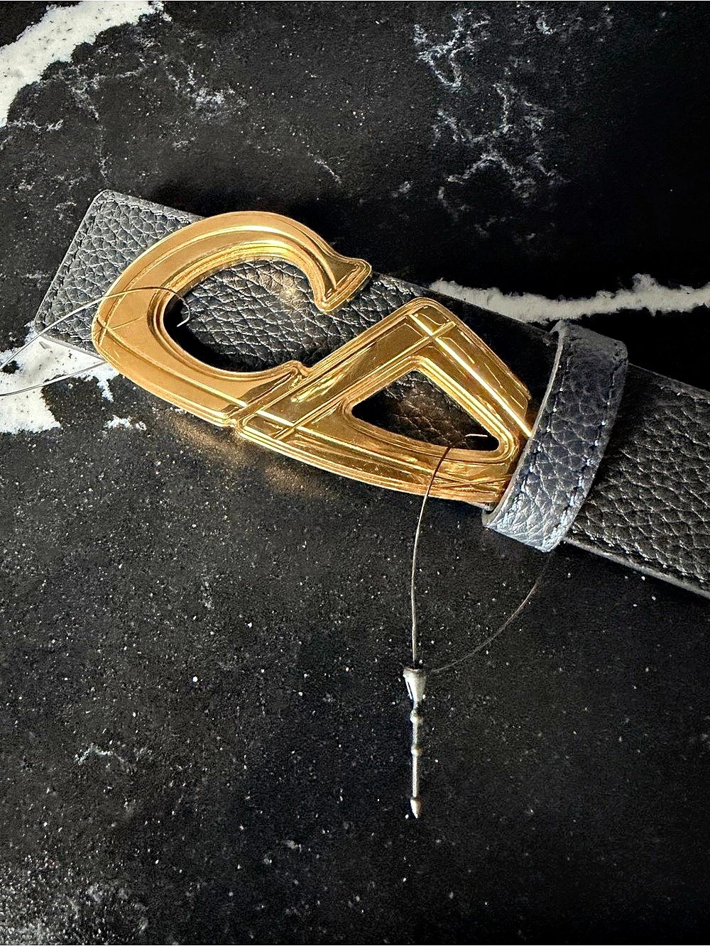 Christian Dior CD Logo Buckle Leather Belt - Black